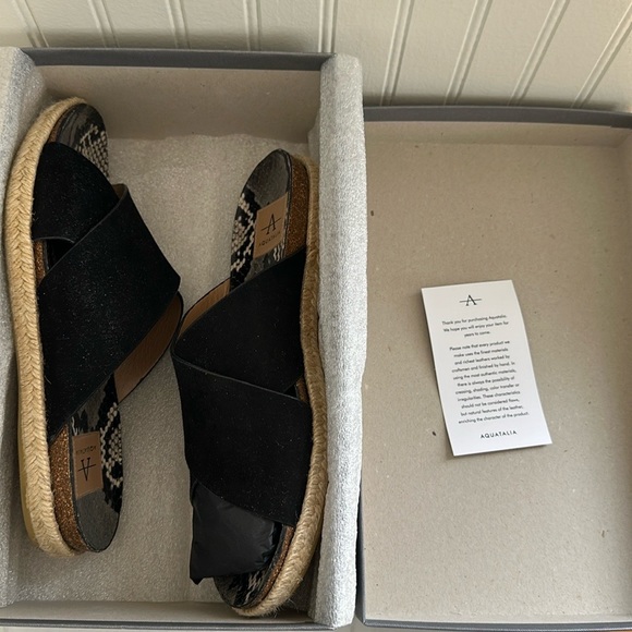 Aquatalia Elyse Espadrille Sandals Suede/Snake Black - Picture 10 of 11